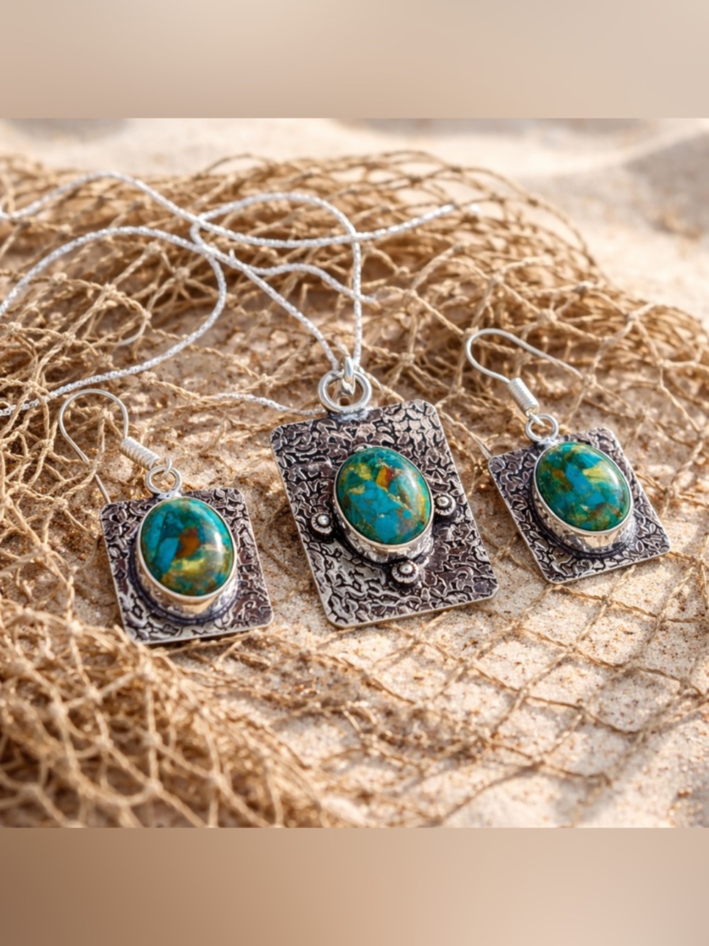 SOLD ! Chrysocolla Necklace & Earrings - Picture 10 of 16